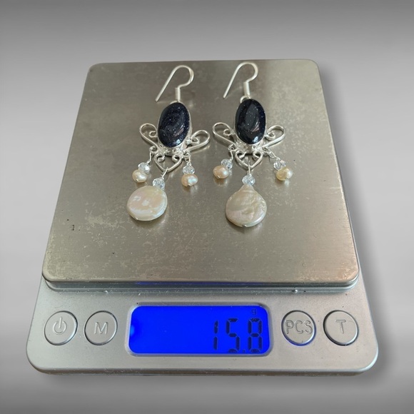 Sterling Silver 925 Blue Goldstone Dangle Earrings - Picture 9 of 9